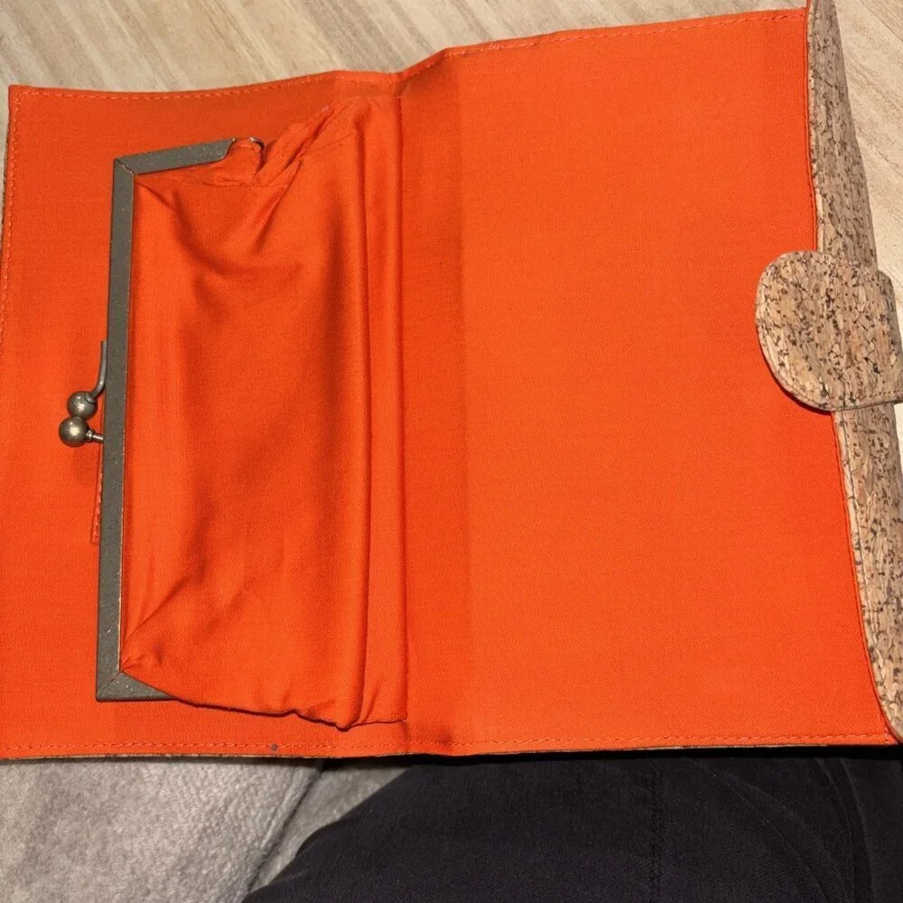 NWT JCrew Cork Clutch Envelope Wallet Purse J Crew Handbag Orange Lining